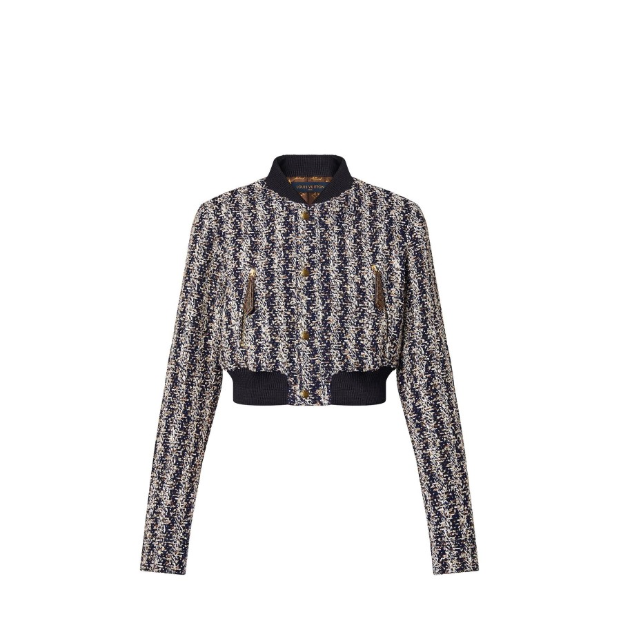 Women Louis Vuitton Coats And Jackets | Lurex Tweed Cropped Bomber Jacket