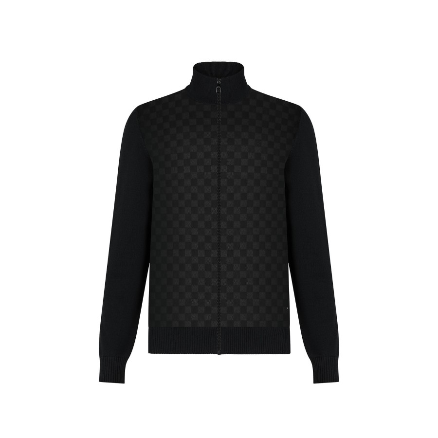 Men Louis Vuitton Knitwear And Sweatshirts | Lvse Damier Leather Front Zip-Through