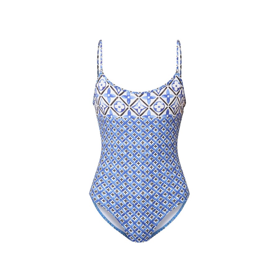 Women Louis Vuitton Swimwear | Monogram Flower Tile One-Piece Swimsuit Blue