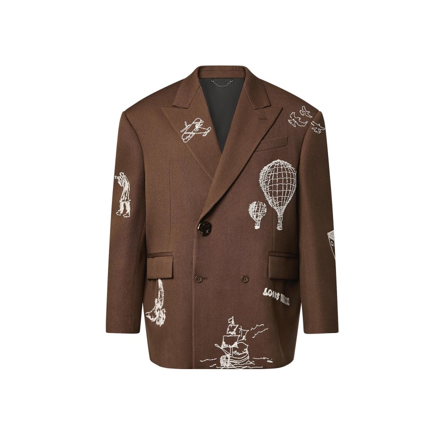 Men Louis Vuitton Blazers And Jackets | Embroidered Double-Breasted Wool Jacket