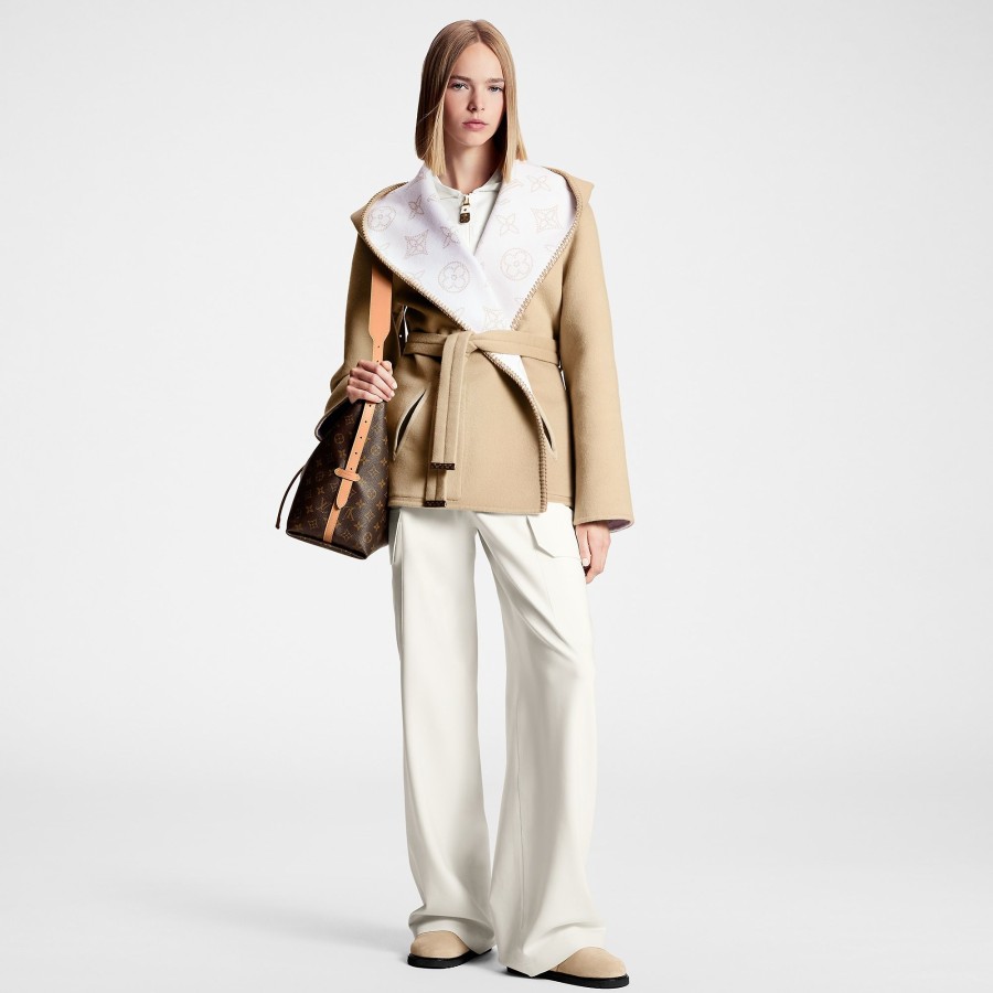 Women Louis Vuitton Coats And Jackets | Reversible Signature Short Hooded Wrap Coat Beige