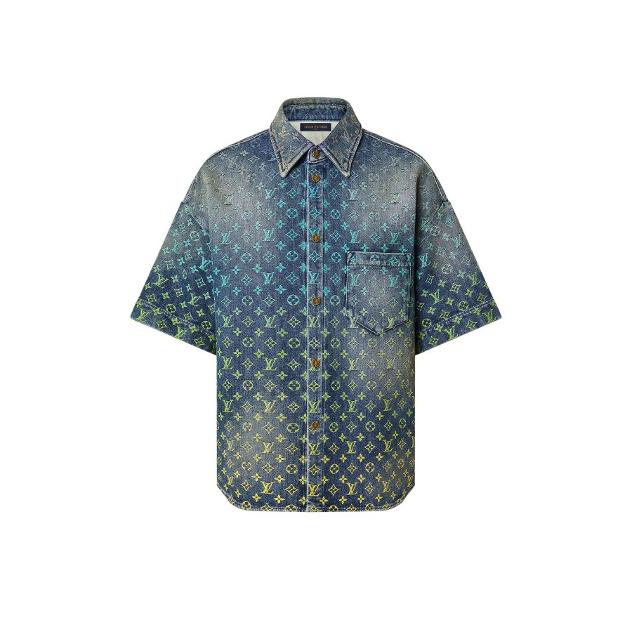 Men Louis Vuitton Shirts | Rainbow Monogram Short-Sleeved Denim Shirt