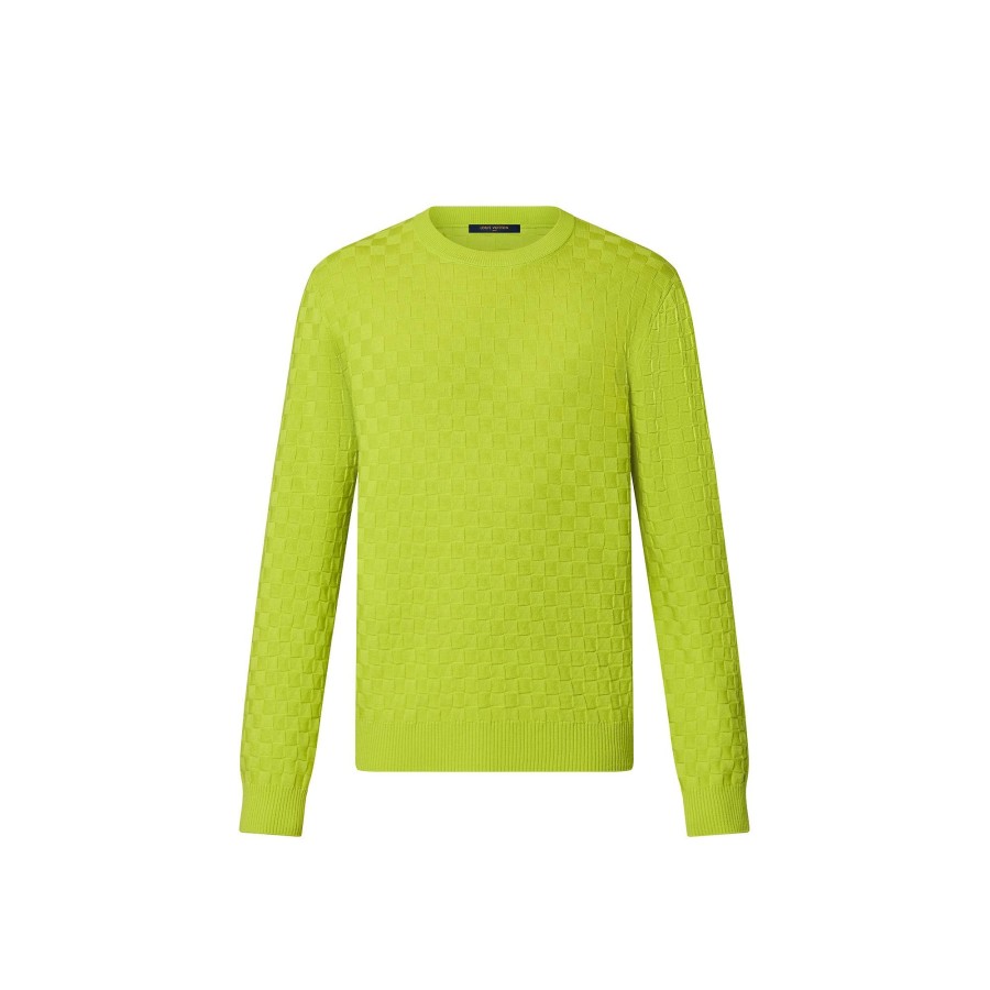 Men Louis Vuitton Knitwear And Sweatshirts | Damier Wool Long-Sleeved Crewneck Anise