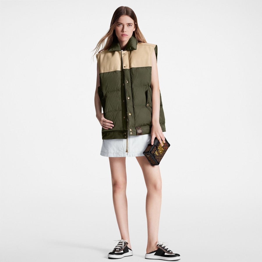 Women Louis Vuitton Coats And Jackets | Leather Accent Sleeveless Puffer Jacket