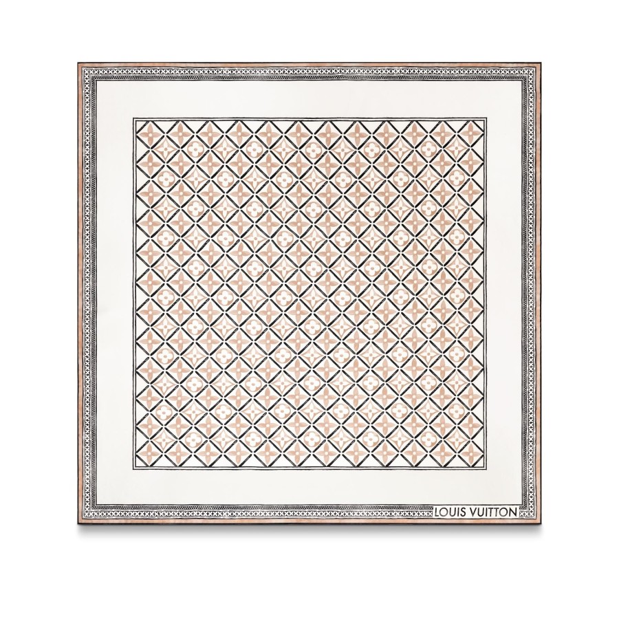 Women Louis Vuitton Silk Squares And Bandeaus | Monogram Flower Tile Square 90 Beige