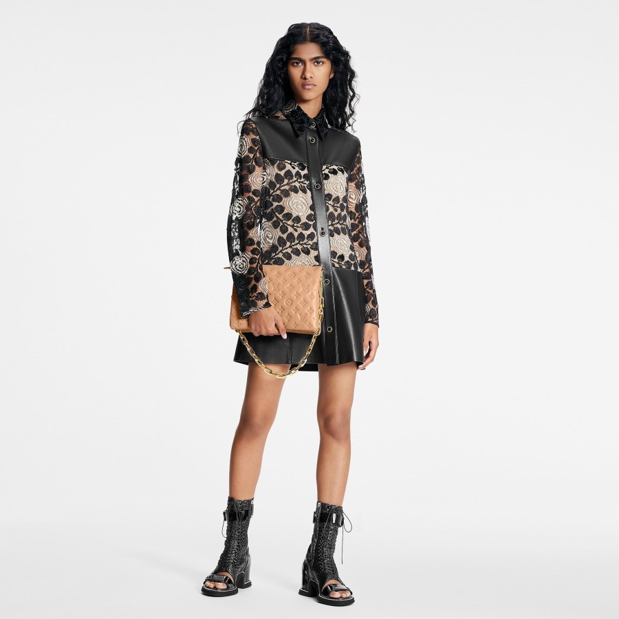 Women Louis Vuitton Dresses | Floral Lace And Leather Shirt Dress