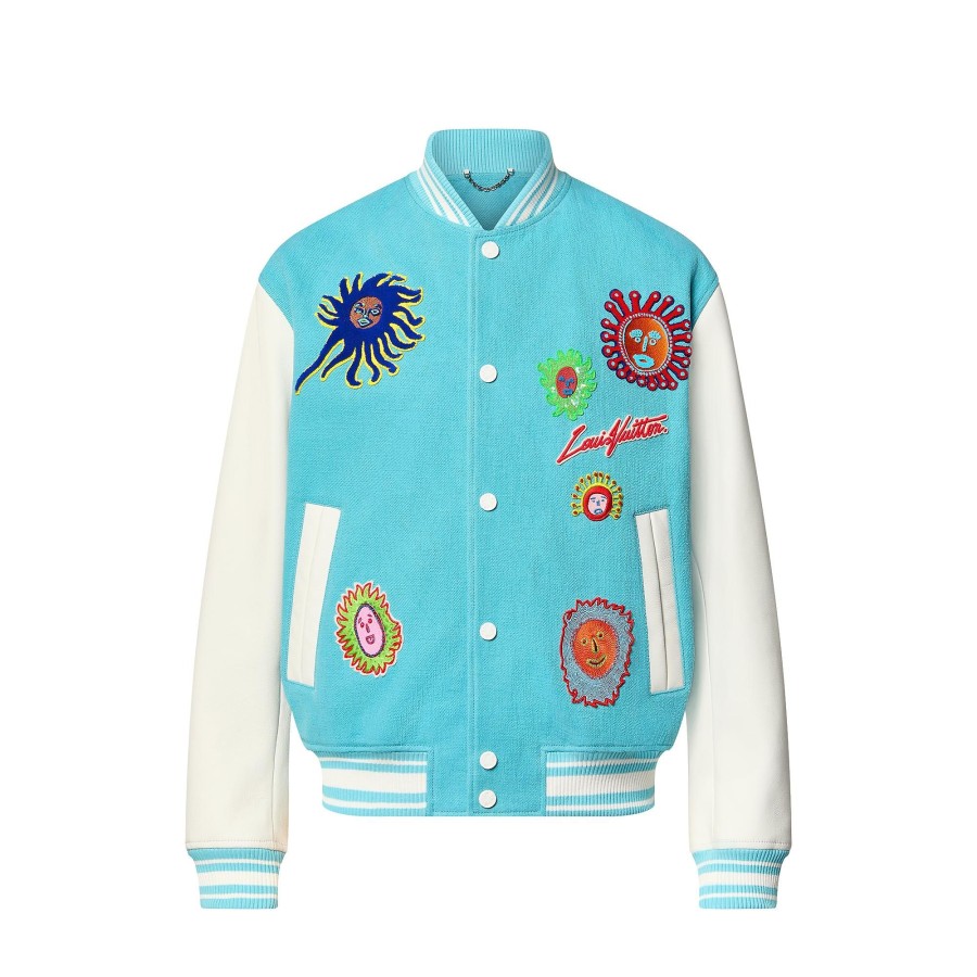 Men Louis Vuitton Coats And Outerwear | Lv X Yk Embroidered Faces Varsity Blouson