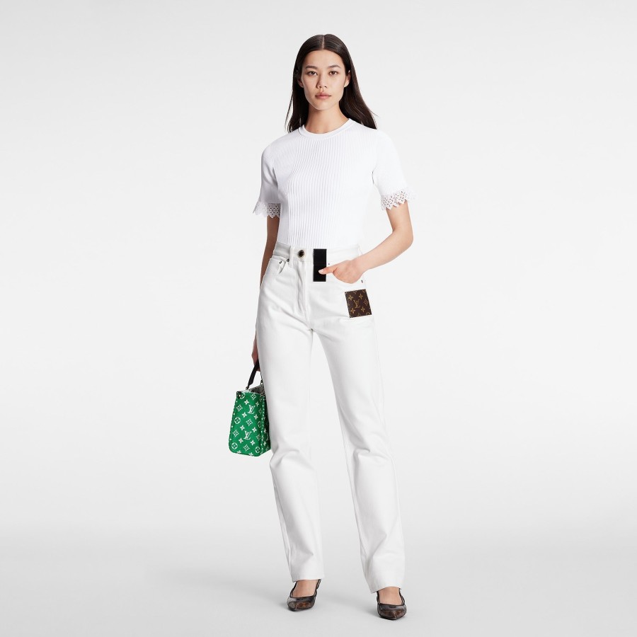 Women Louis Vuitton Pants | White Monogram Patch Jeans