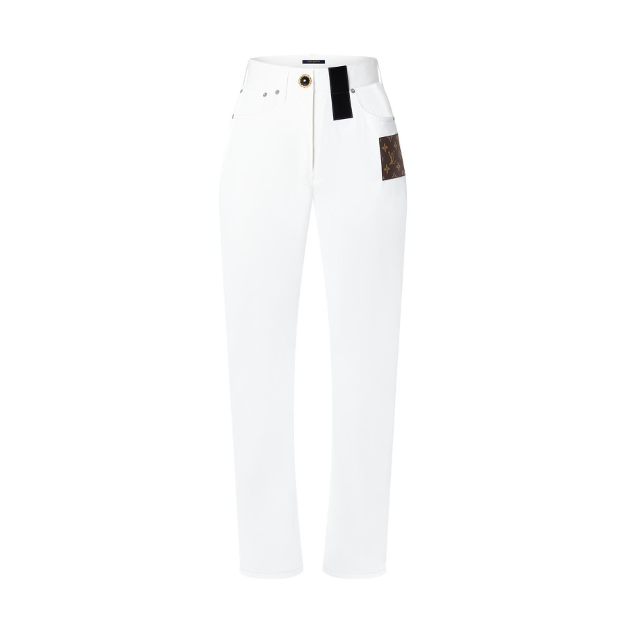 Women Louis Vuitton Pants | White Monogram Patch Jeans