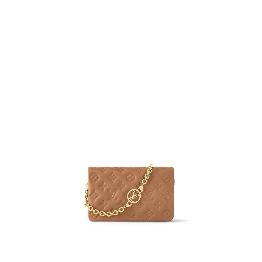 Women Louis Vuitton Chain Bags And Clutches | Pochette Coussin Camel