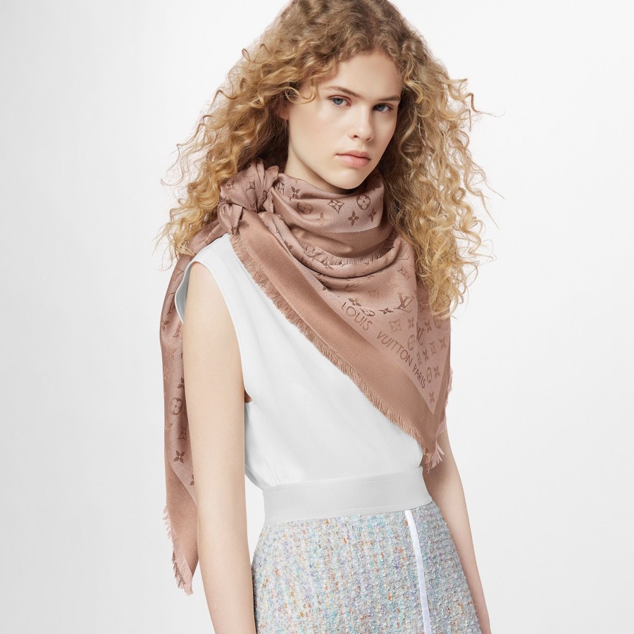 Women Louis Vuitton Shawls And Stoles | Monogram Denim Shawl Beige Rose