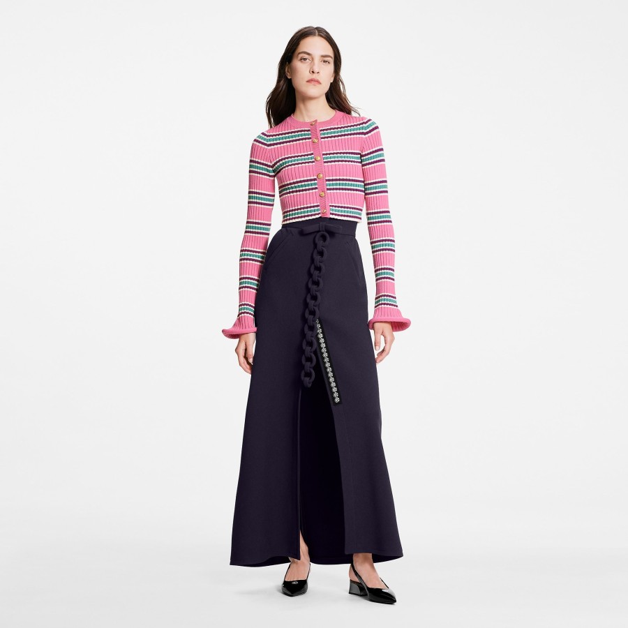 Women Louis Vuitton Knitwear | Horizontal Stripes Trumpet Sleeve Cardigan