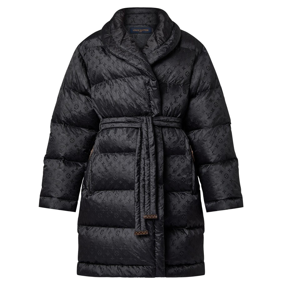 Women Louis Vuitton Coats And Jackets | Monogram Jacquard Puffer Wrap Coat Black