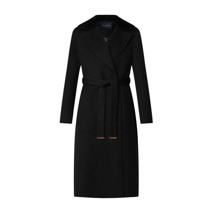 Women Louis Vuitton Coats And Jackets | Shearling Collar Wrap Coat