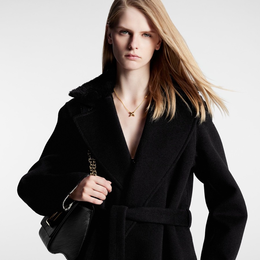 Women Louis Vuitton Coats And Jackets | Shearling Collar Wrap Coat