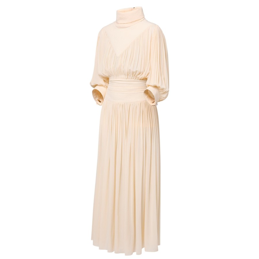 Women Louis Vuitton Dresses | Fold-Over Collar Gathered Silk Midi Dress