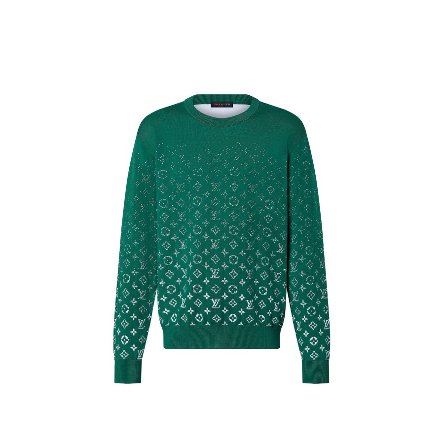 Men Louis Vuitton Knitwear And Sweatshirts | Monogram Gradient Cotton Crewneck Green