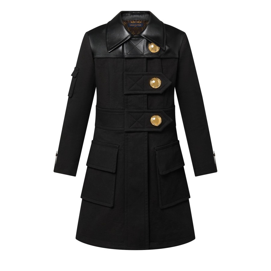 Women Louis Vuitton Coats And Jackets | Leather Accent Snap Button Coat