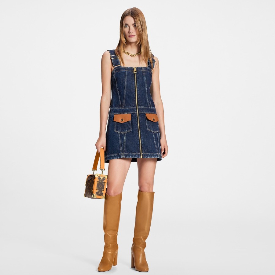 Women Louis Vuitton Dresses | Leather Accent Denim Mini Dress