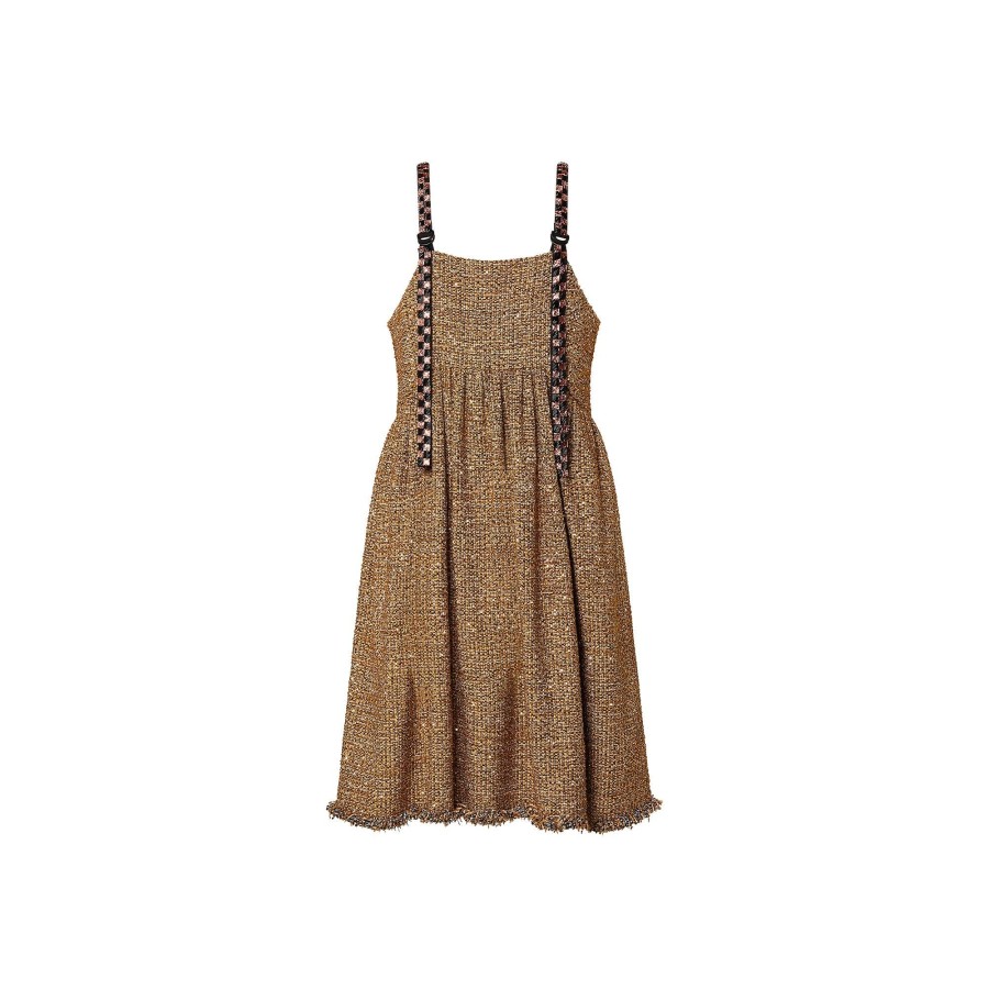 Women Louis Vuitton Dresses | Checkerboard Strap Gold Tweed Dress