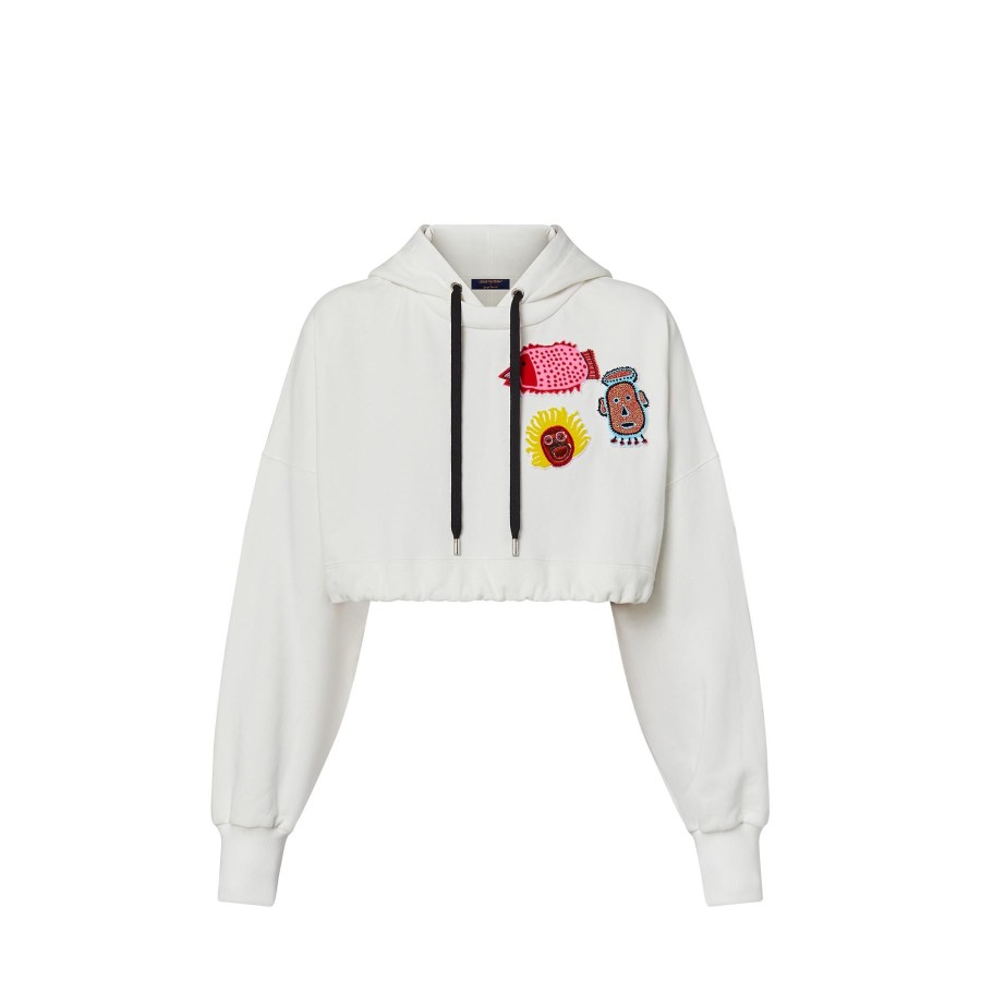 Women Louis Vuitton Knitwear | Lv X Yk Faces Patches Cropped Hoodie