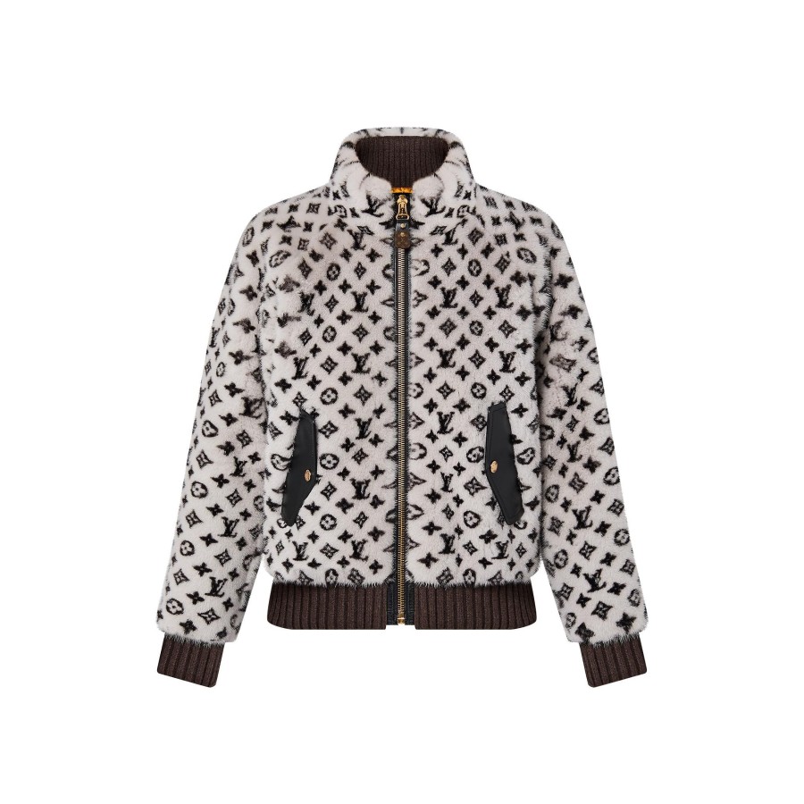 Women Louis Vuitton Coats And Jackets | Monogram Mink Bomber Jacket Gris Pale