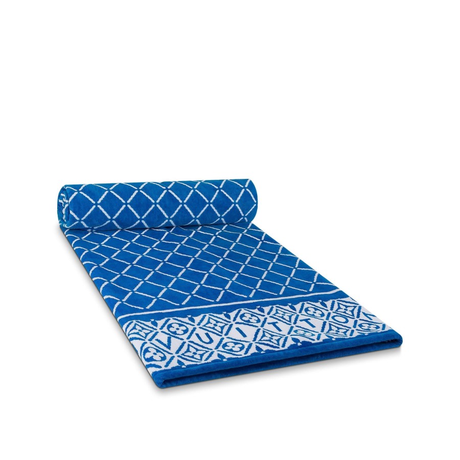 Women Louis Vuitton Home Textiles | Monogram Flower Tile Beach Towel White/Blue