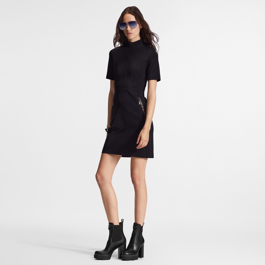 Women Louis Vuitton Dresses | Short Sleeved High Neck Fitted Dress