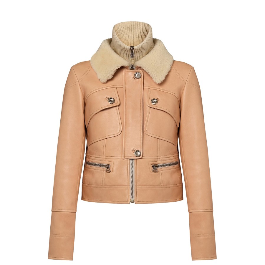 Women Louis Vuitton Coats And Jackets | Shearling Collar Leather Jacket