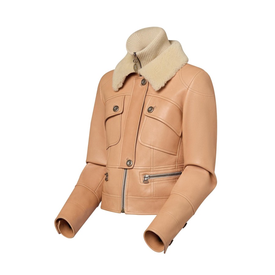 Women Louis Vuitton Coats And Jackets | Shearling Collar Leather Jacket