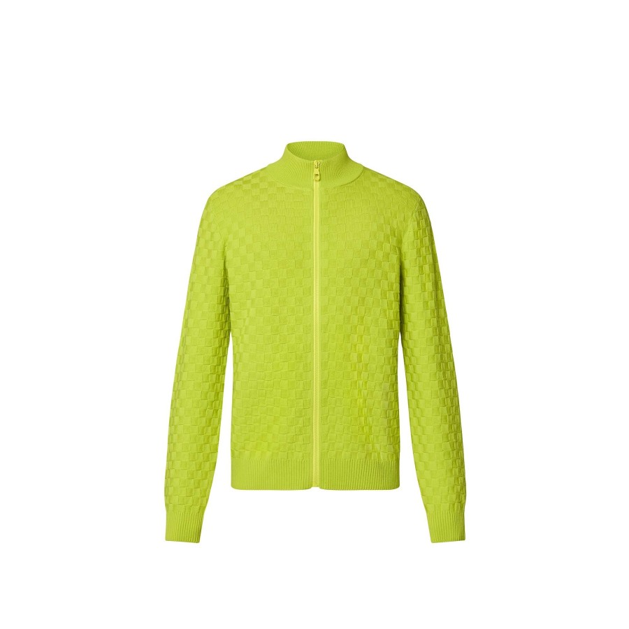 Men Louis Vuitton Knitwear And Sweatshirts | Damier Wool Zip-Through Cardigan Anise