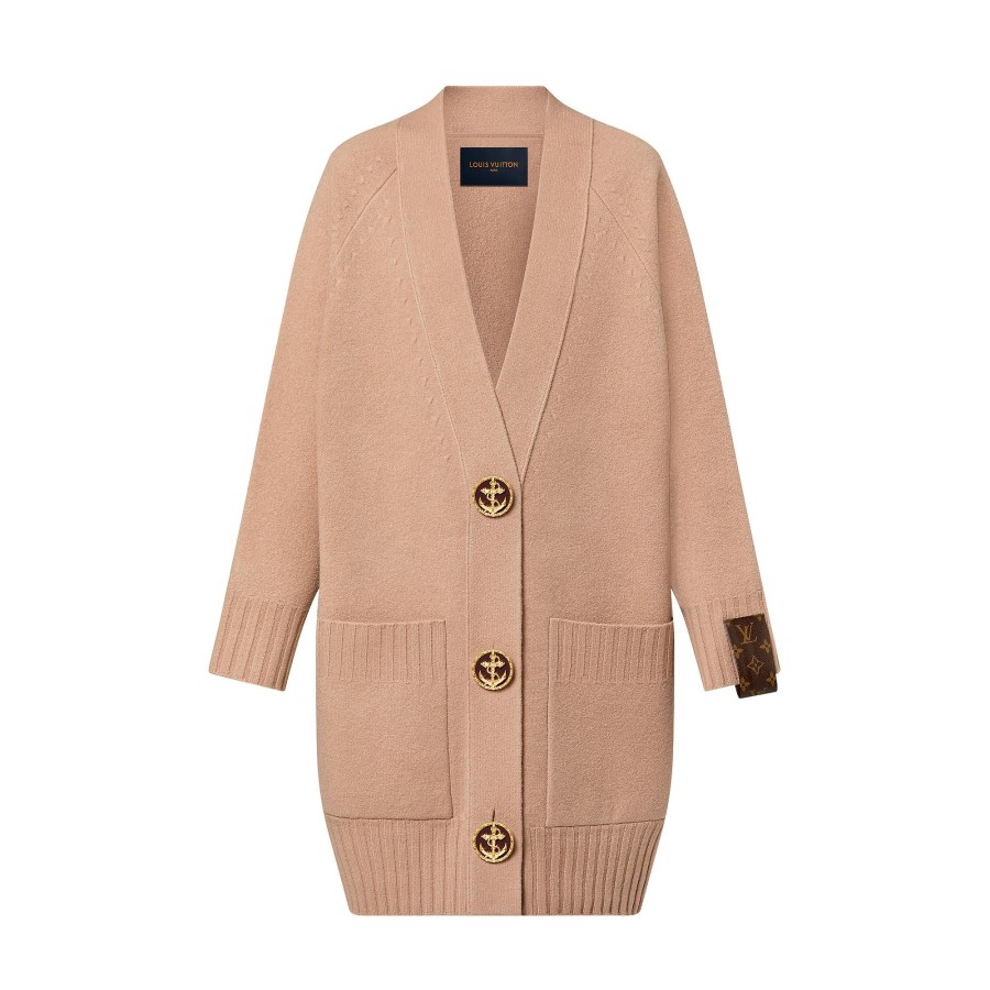 Women Louis Vuitton Knitwear | Oversized Detail Cardigan Beige Camel