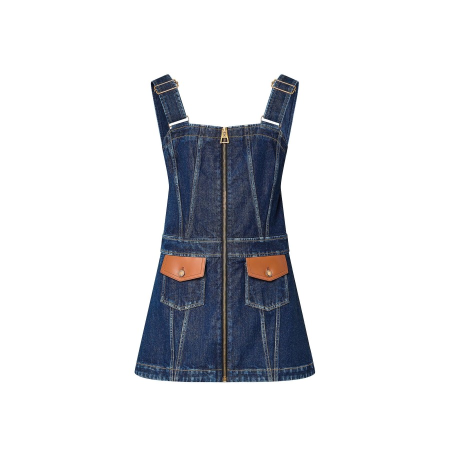 Women Louis Vuitton Denim | Leather Accent Denim Mini Dress