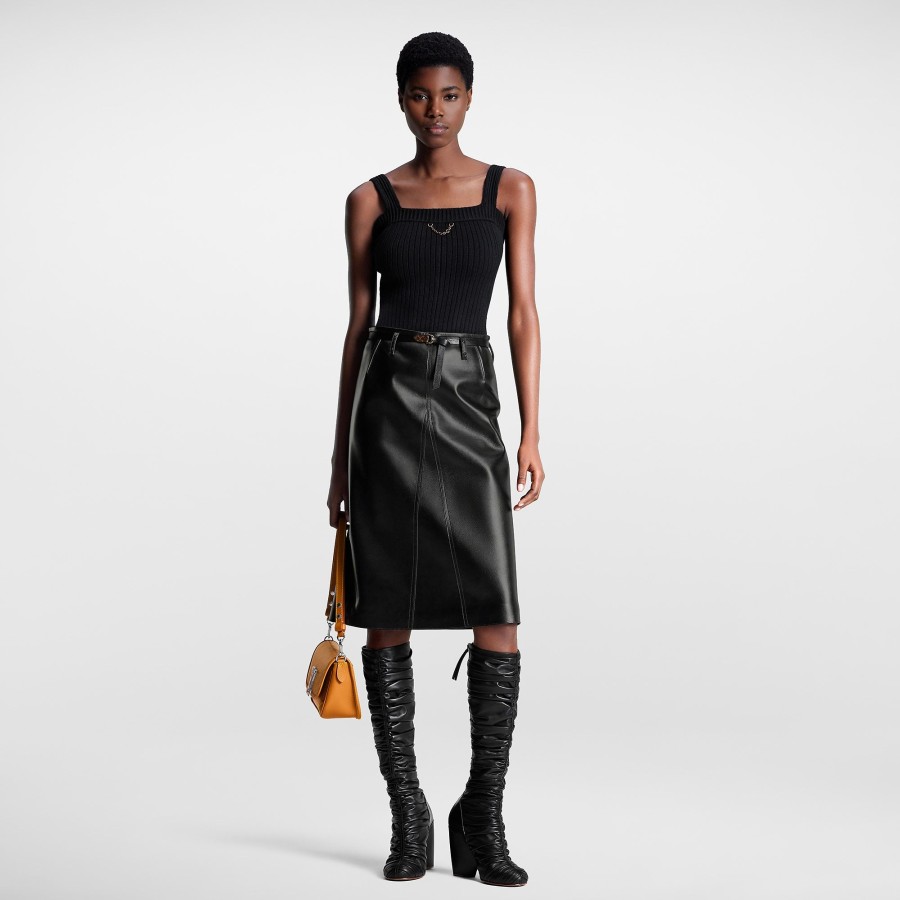 Women Louis Vuitton Skirts And Shorts | Leather Belted Midi Skirt