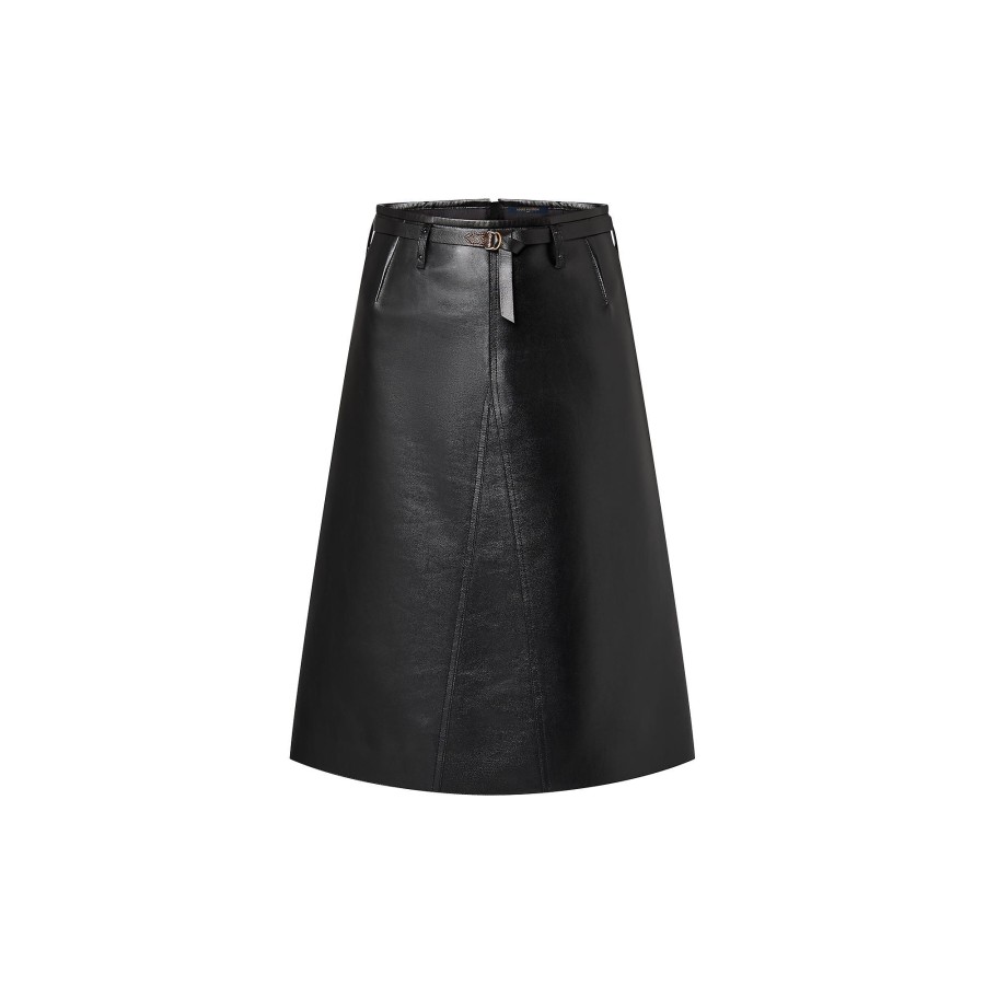 Women Louis Vuitton Skirts And Shorts | Leather Belted Midi Skirt