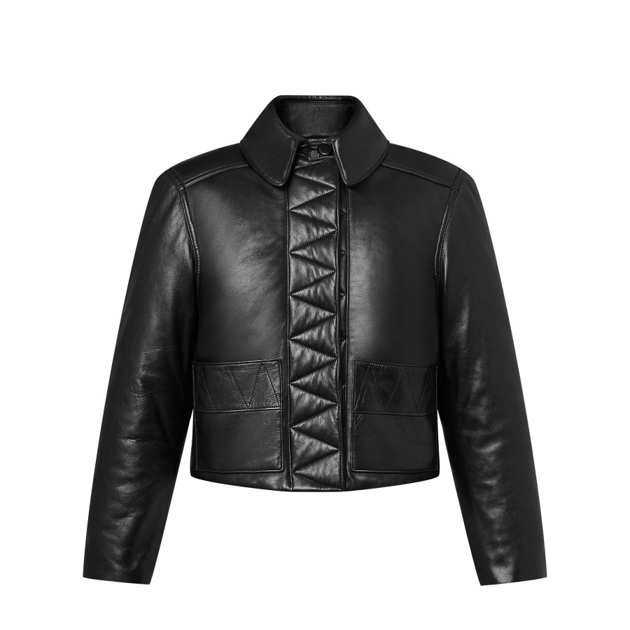 Women Louis Vuitton Coats And Jackets | Topstitched Leather Boxy Biker Jacket