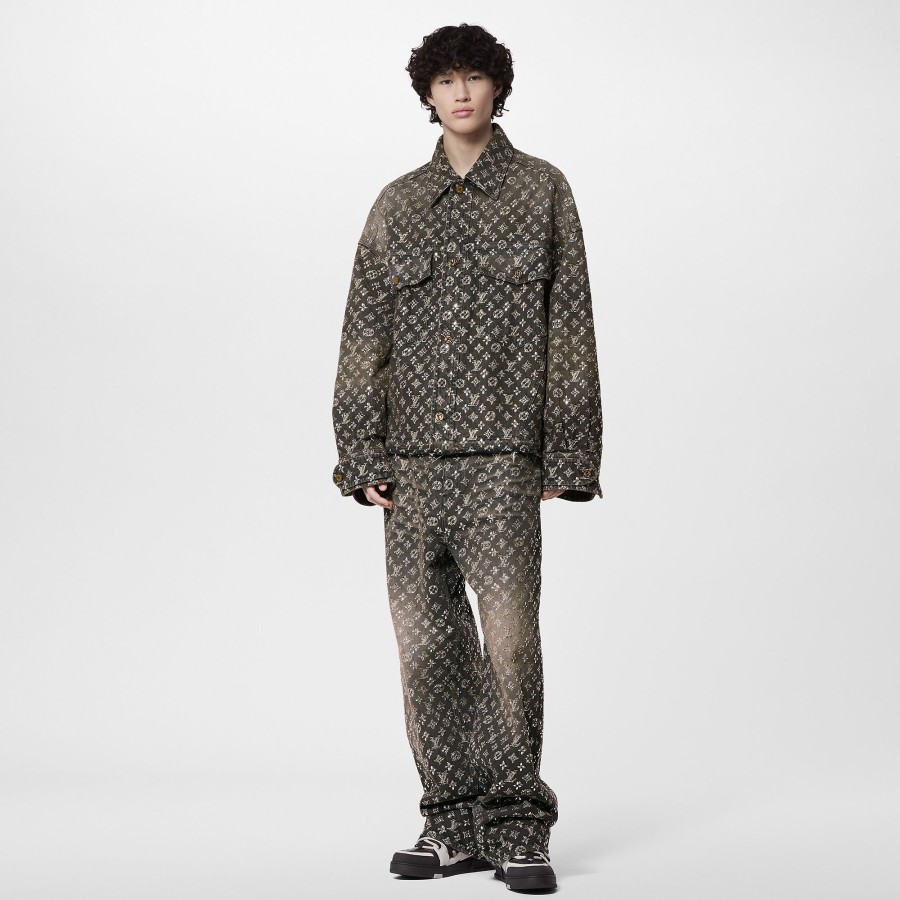 Men Louis Vuitton Coats And Outerwear | Made To Order Embroidered Monogram Denim Overshirt