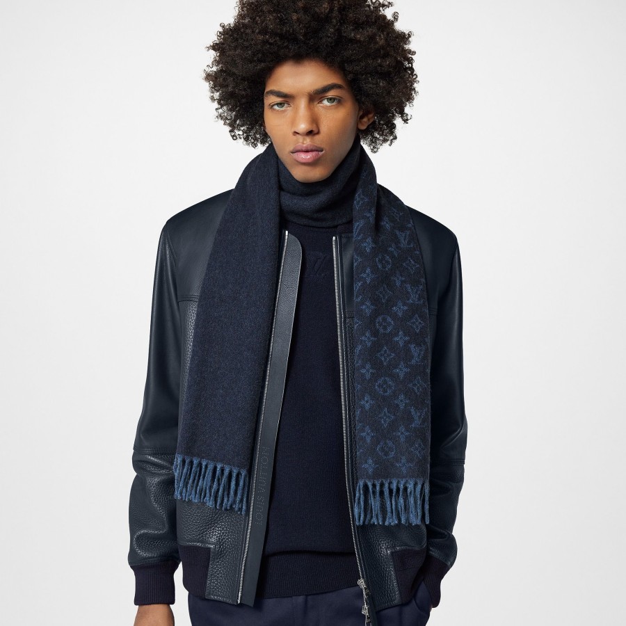 Men Louis Vuitton Scarves | Monogram Gradient Scarf Navy Blue