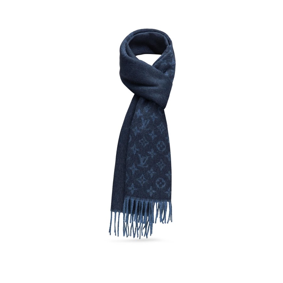 Men Louis Vuitton Scarves | Monogram Gradient Scarf Navy Blue