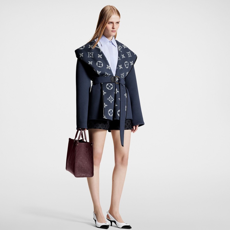 Women Louis Vuitton Coats And Jackets | Signature Short Hooded Wrap Coat Blue Oil