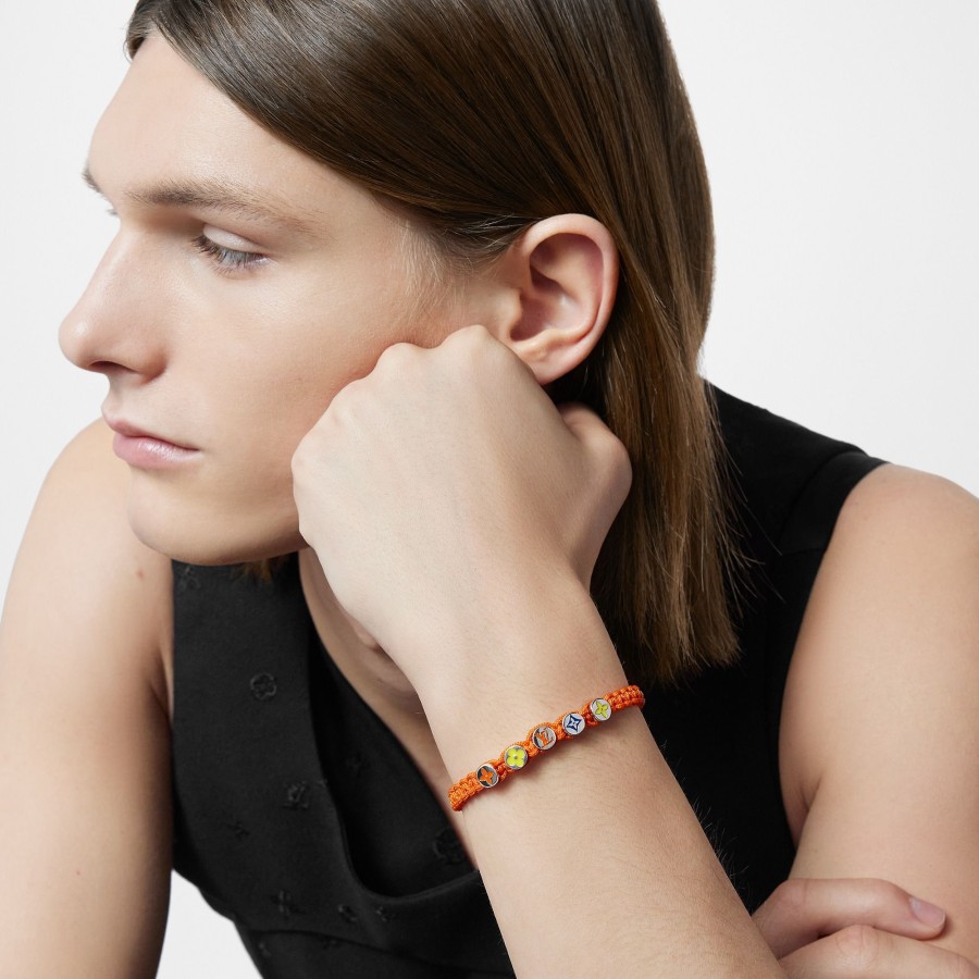 Men Louis Vuitton Bracelets | Monogram Colours Braided Bracelet Orange