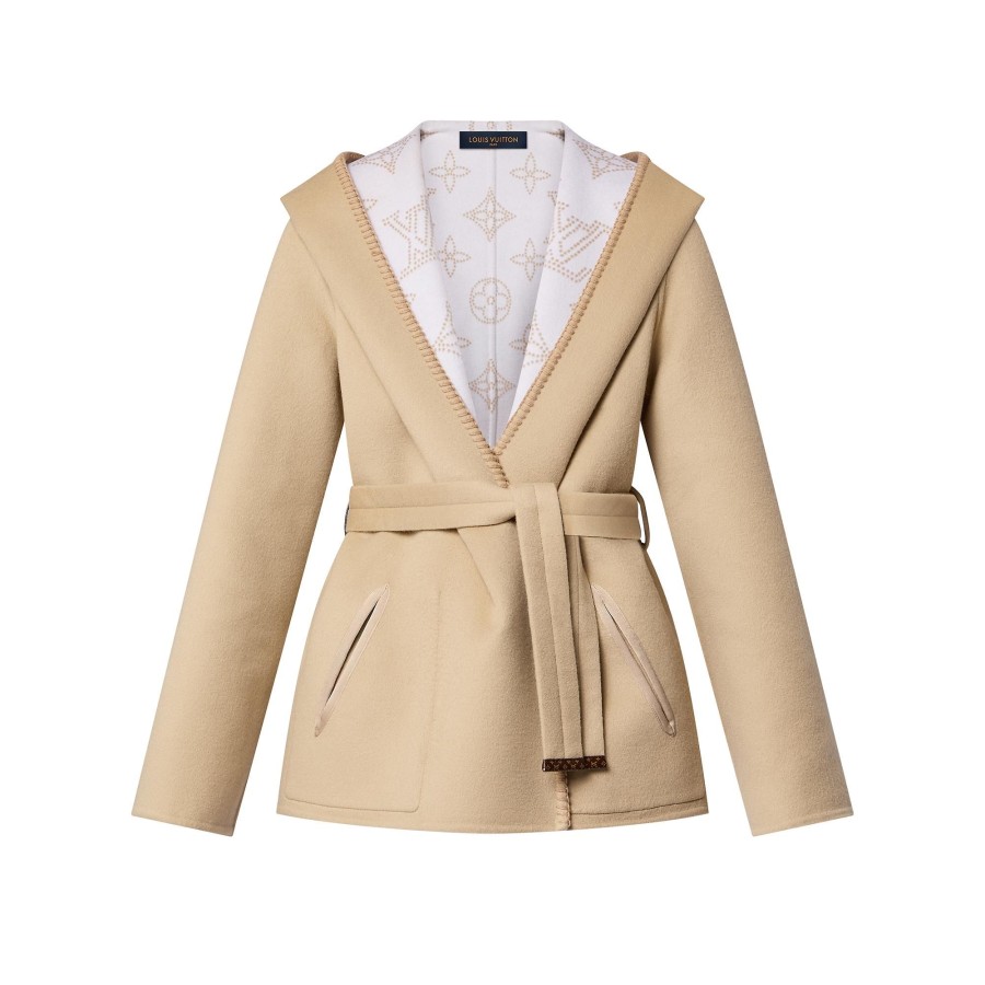 Women Louis Vuitton Coats And Jackets | Reversible Signature Short Hooded Wrap Coat Beige