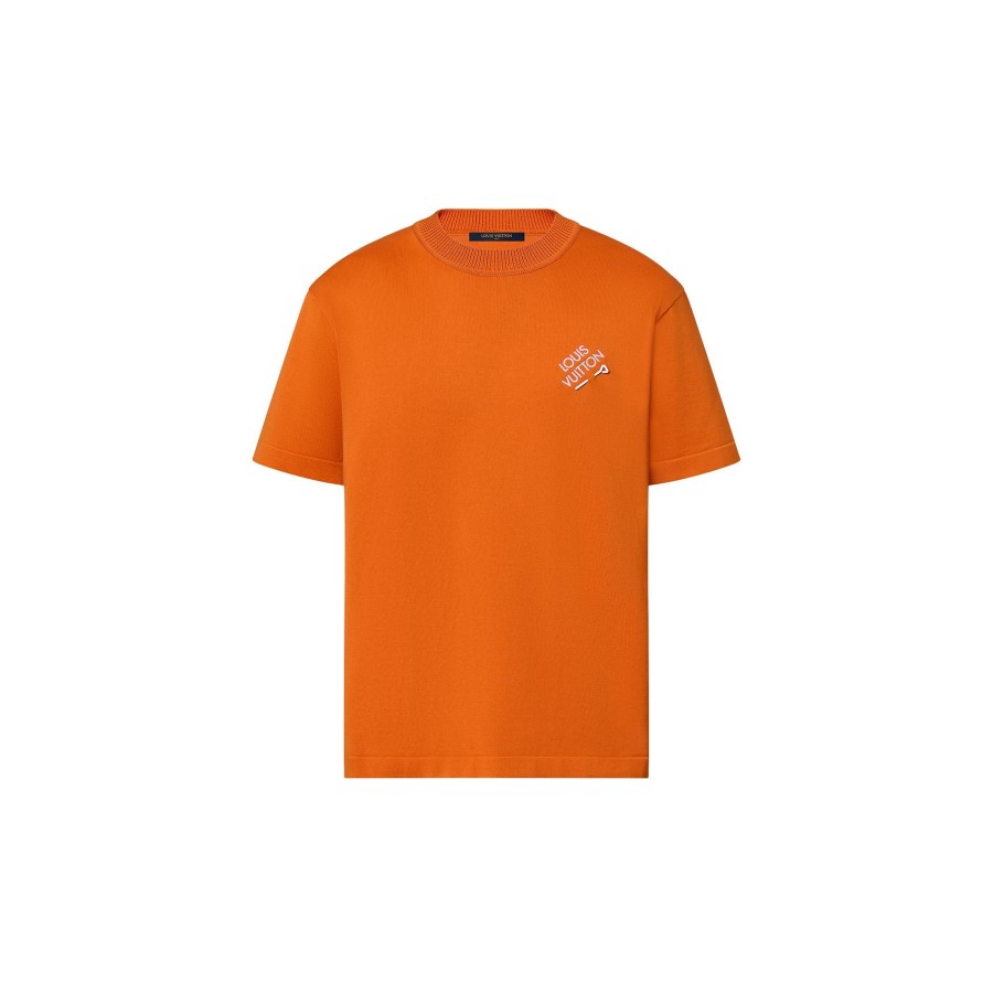 Men Louis Vuitton Knitwear And Sweatshirts | Embroidered Signature Short-Sleeved Cotton Crewneck Orange