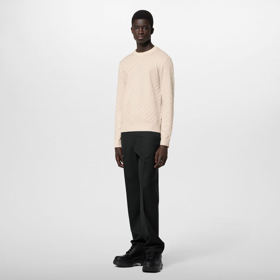 Men Louis Vuitton Knitwear And Sweatshirts | Damier Wool Long-Sleeved Crewneck Ivory