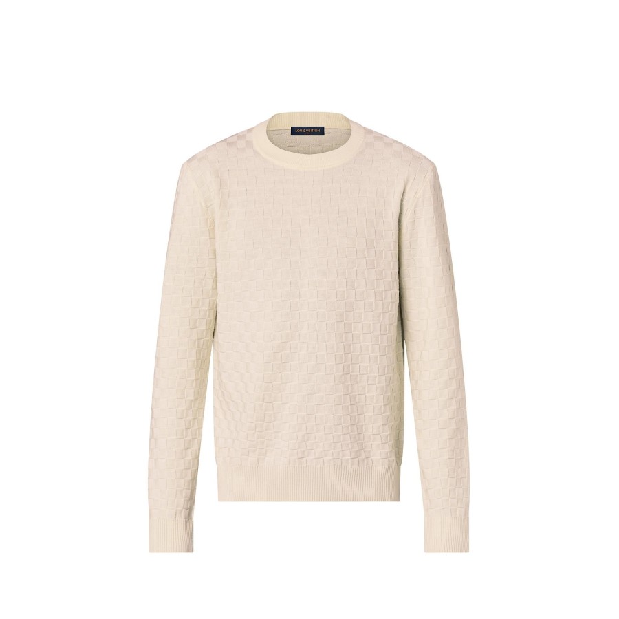 Men Louis Vuitton Knitwear And Sweatshirts | Damier Wool Long-Sleeved Crewneck Ivory