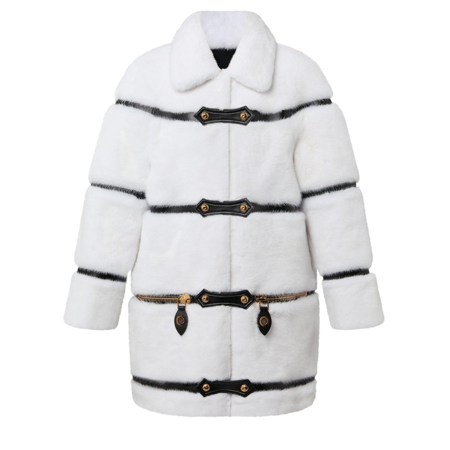 Women Louis Vuitton Coats And Jackets | Leather Strip White Mink Coat