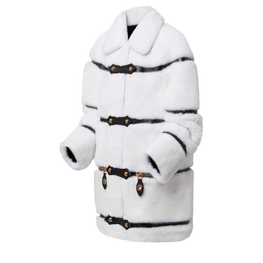 Women Louis Vuitton Coats And Jackets | Leather Strip White Mink Coat