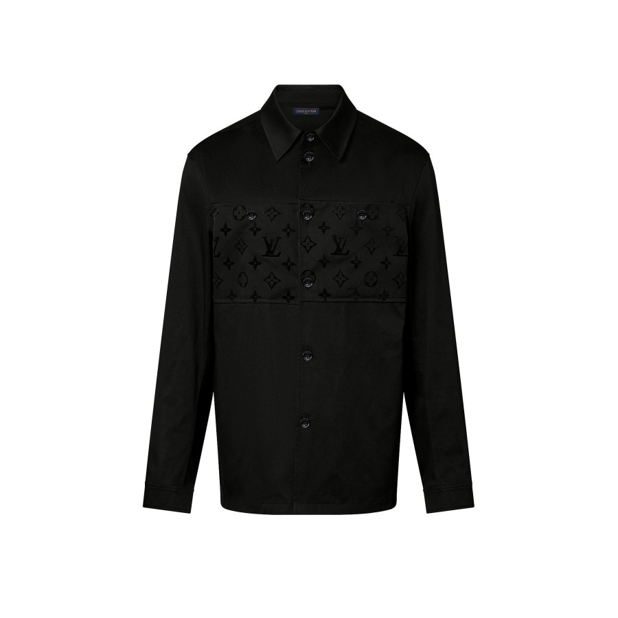 Men Louis Vuitton Shirts | Flocked Casual Cotton Overshirt Black