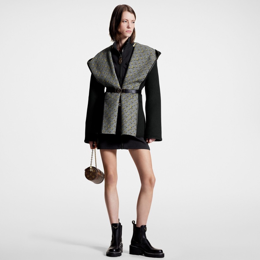 Women Louis Vuitton Coats And Jackets | 3D Monogram Double-Breasted Wrap Coat Metal Noir