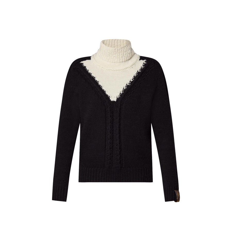 Women Louis Vuitton Knitwear | Contrast Turtleneck Chunky Knit Pullover